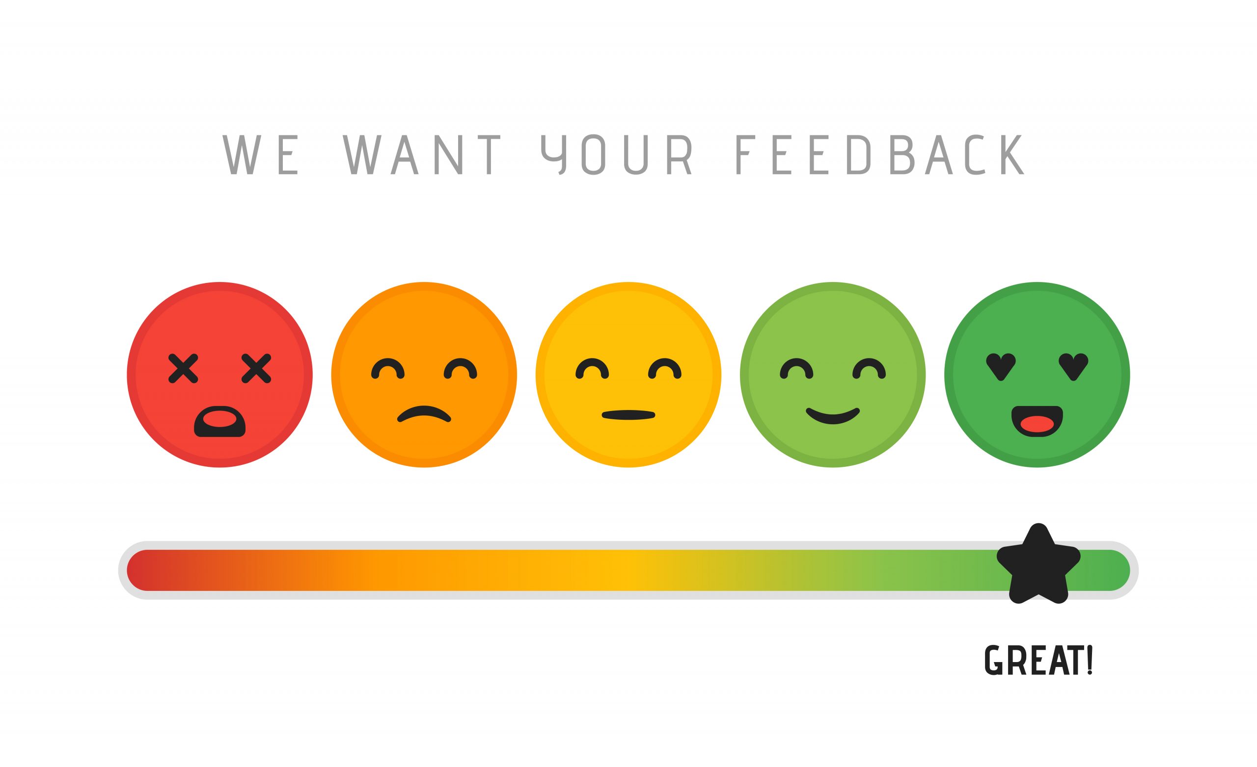 Customer satisfaction concept design. We want your feedback rating review scale star concept. Vector illustration